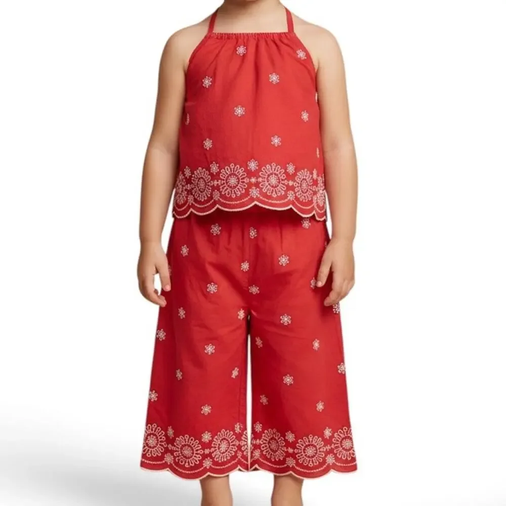 Vintage OshKosh B’gosh 24M Red Embroidered 2 Piece Capri Set Y2K Girls